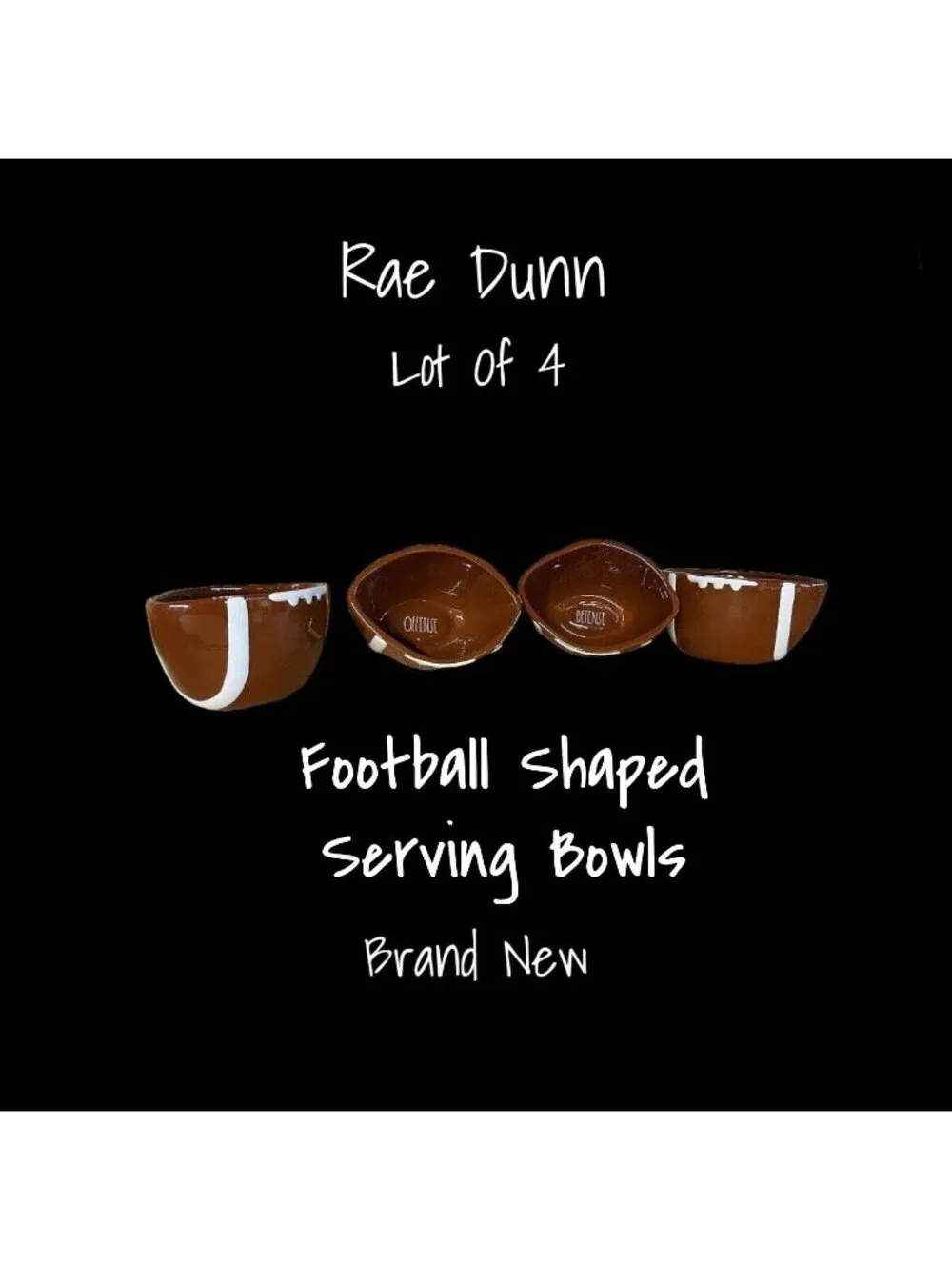Rae Dunn Football Bowls Lot of 4 Offense Defense Ceramic Brand New